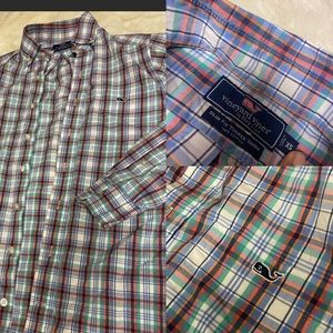 * Vineyard Vines mens checkered button down polo slim fit tucker XS Easter color
